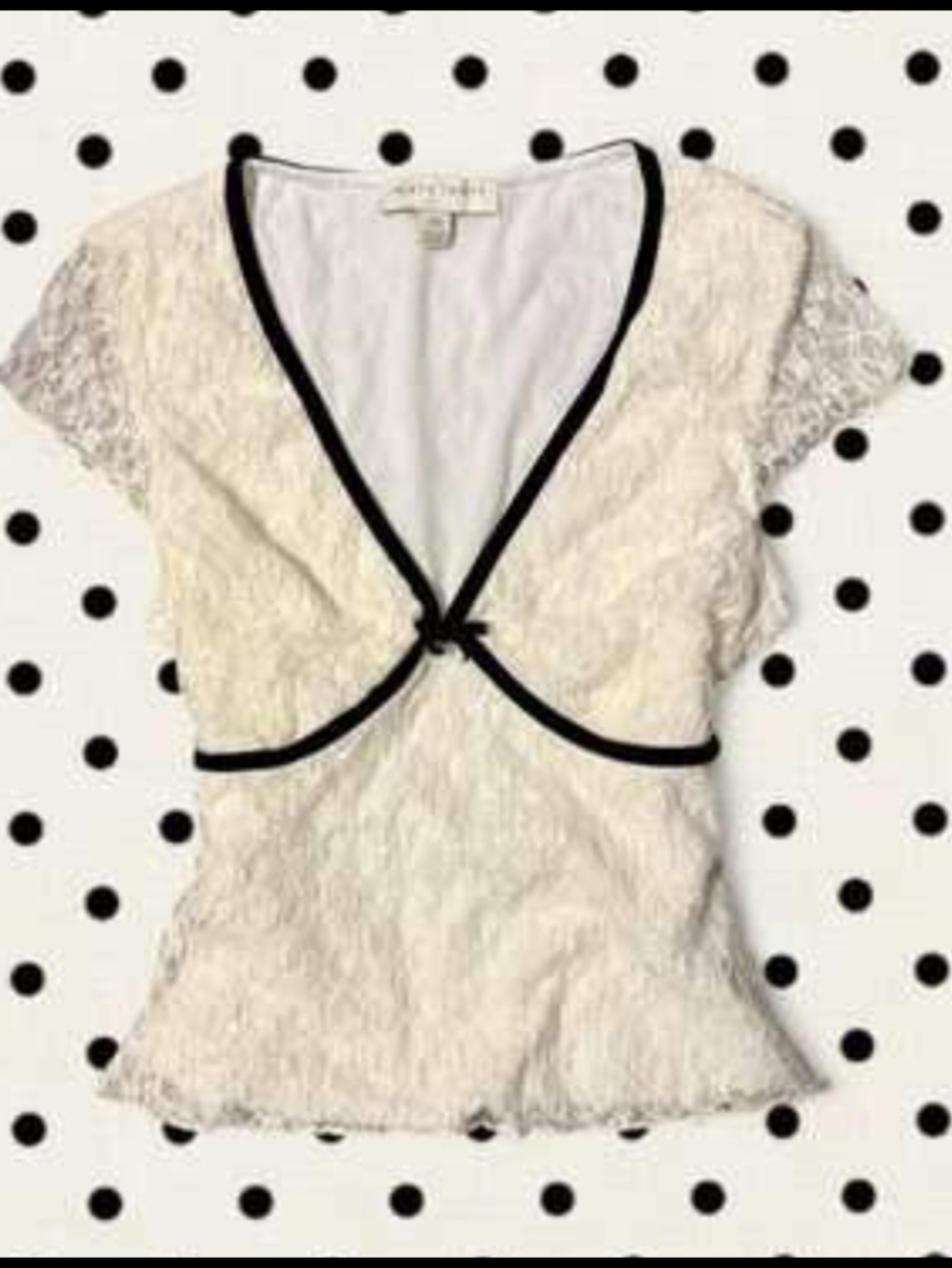 Ivory Lace Short Sleeve Top with Black Trim